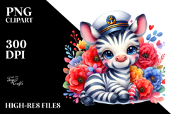 Colorful Cuddling Sailor Baby Zebra Clipart Product Image 2