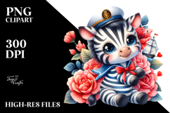 Colorful Cuddling Sailor Baby Zebra Clipart Product Image 2