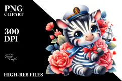 Colorful Cuddling Sailor Baby Zebra Clipart Product Image 2