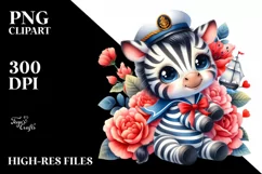 Colorful Cuddling Sailor Baby Zebra Clipart Product Image 3