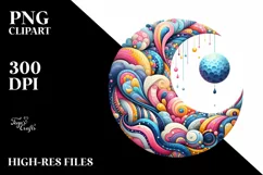 Colorful Wimsical Moon Watercolor Clipart Product Image 3