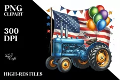 Vintage Tractor Balloons USA Flags | Summer Clipart Product Image 1