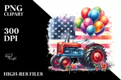 Vintage Tractor Balloons USA Flags | Summer Clipart Product Image 1