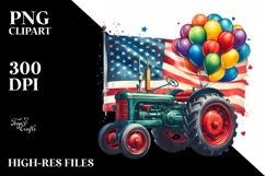 Vintage Tractor Balloons USA Flags | Summer Clipart Product Image 3