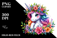 Cute Unicorn with Floral Wreath PNG Product Image 2