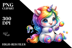 Cute Baby Unicorn with Floral Wreath PNG Product Image 2