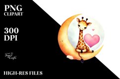 Watercolor Giraffe Moon PNG Product Image 2