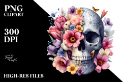Skull Made of Spring Flowers PNG Product Image 2