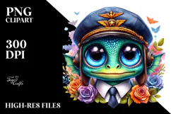 Colorful Baby Dinosaur with Pilot's Cap Vibrant PNG Product Image 2