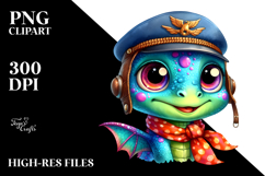 Colorful Baby Dinosaur with Pilot&#039;s Cap Vibrant PNG Product Image 2
