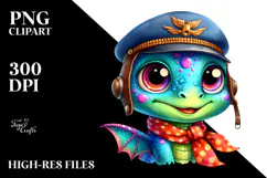 Colorful Baby Dinosaur with Pilot's Cap Vibrant PNG Product Image 2