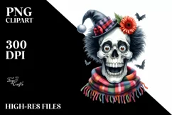 Funny Watercolor Halloween Skull with Goofy Smile | Clipart Product Image 1