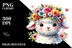 Cartoon Lamb Flower Crown Clipart Product Image 2