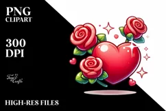 Cartoon Heart with Roses PNG Product Image 2