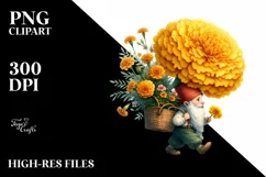 Detailed Gnome Marigold Bouquet | Clipart Product Image 1
