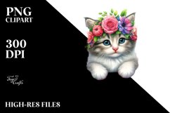 Watercolor Young Kitten with Flowers | Sublimation | Clipart Product Image 1