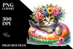 Watercolor Young Kitten with Flowers | Sublimation | Clipart Product Image 1