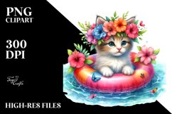 Watercolor Young Kitten with Flowers | Sublimation | Clipart Product Image 1