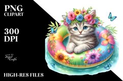 Watercolor Young Kitten with Flowers | Sublimation | Clipart Product Image 1