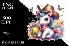colorful Baby Unicorn with Cowboy Hat Product Image 1