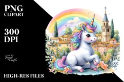 colorful Baby Unicorn with Provencal Town Product Image 3
