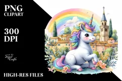 colorful Baby Unicorn with Provencal Town Product Image 3
