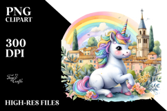 colorful Baby Unicorn with Provencal Town Product Image 2