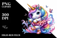 Cute Unicorn Watercolor PNG Product Image 1