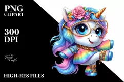 Cute Unicorn Watercolor PNG Product Image 3