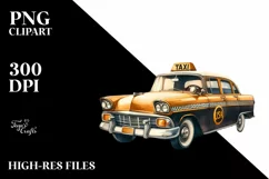 Vibrant Vintage Taxi Clipart Product Image 3