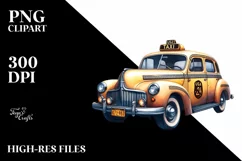 Vibrant Vintage Taxi Clipart Product Image 3
