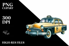 Vibrant Vintage Taxi Clipart Product Image 1