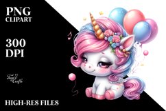 Cool Haircut Baby Unicorn with Baloons | Clipart Product Image 1