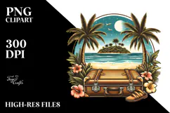 Vintage Tropical Island Suitcase, PNG Product Image 2