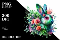 Abstract Rabbit with Plant Leaves and 3D Flowers, PNG Product Image 1