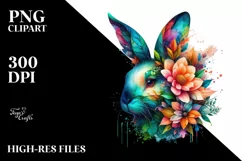 Abstract Rabbit with Plant Leaves and 3D Flowers, PNG Product Image 1