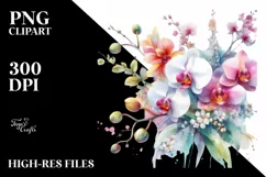 Colorful Watercolor Orchid Abstract PNG Product Image 3