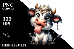 Smiling Cow with Tongue Out | Boho Clipart Product Image 2