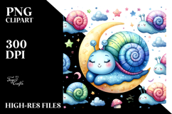 Colorful Baby Snail Sleeping on Moon | Sublimation Clipart Product Image 2