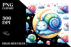 Colorful Baby Snail Sleeping on Moon | Sublimation Clipart Product Image 2