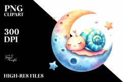 Colorful Baby Snail Sleeping Moon | Sublimation | Clipart Product Image 1