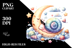 Sleeping Baby Snail Moon Clipart Product Image 2