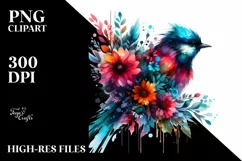 Colorful Summer Flowers, Bird Clipart Product Image 1