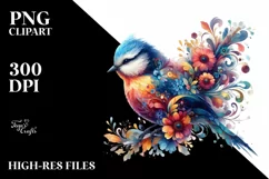 Vibrant Bird with Flowers, Watercolor Clipart Product Image 3
