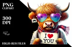 Highland Calf with Heart Shaped Sunglasses PNG Product Image 2