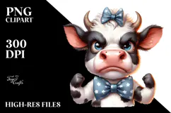 Expressive Angry Baby Cow with Bow and Tie PNG Product Image 2
