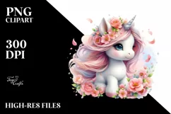 Cute Baby Unicorn Spring Petals | Clipart Product Image 3