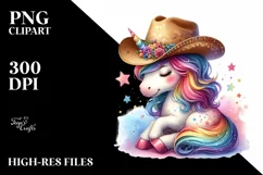 Colorful Cowboy Hat Unicorn Watercolor | Clipart Product Image 3