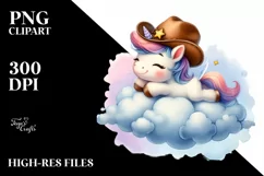 Baby Unicorn Cowboy Hat on Cloud | Clipart Product Image 1
