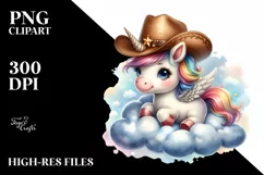 Baby Unicorn Cowboy Hat on Cloud | Clipart Product Image 1